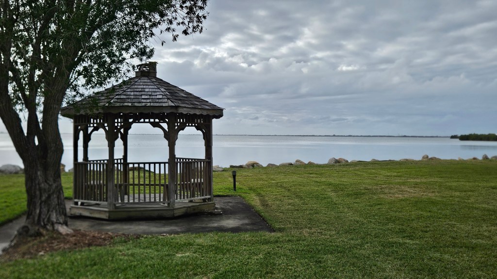 The gazebo overlooking the Banana River