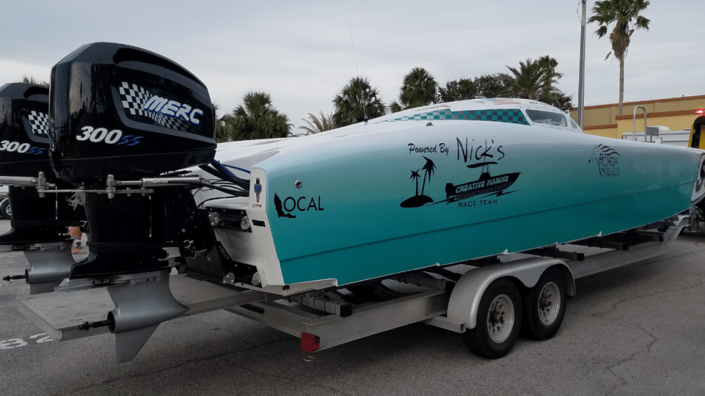 large boat on a trailer. Most condos have restrictions on if a boat can be kept at the complex or not