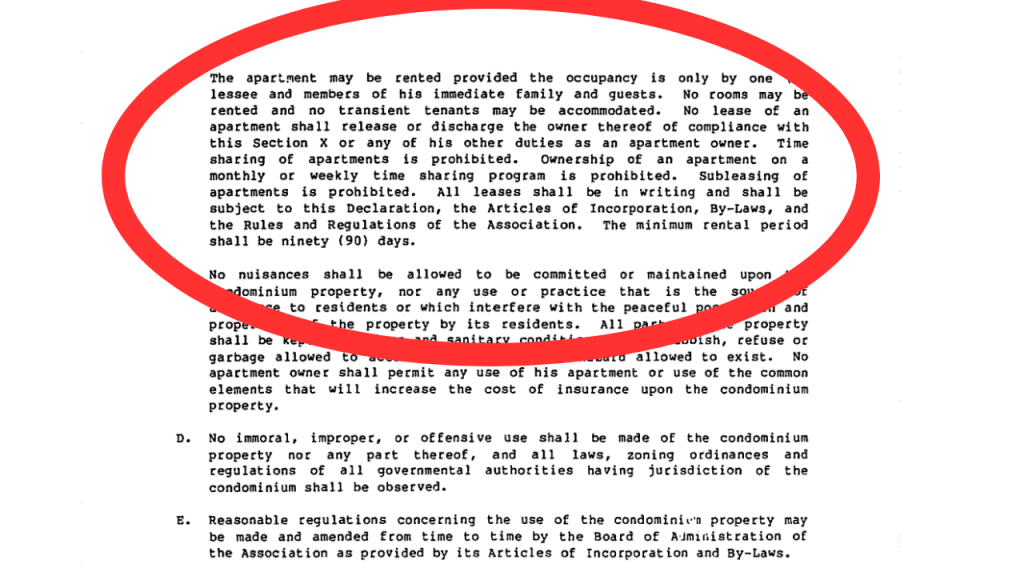 condo doc restrictions showing the verbiage on rent restrictions