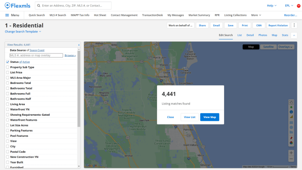 screenshot of the space coast MLS showing what the active inventory was on May 12th