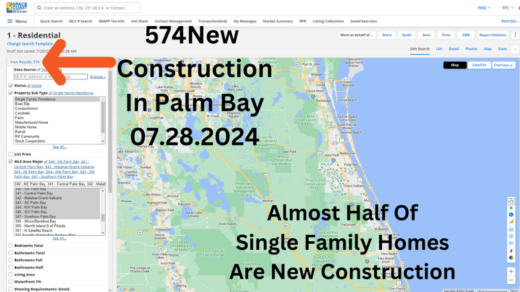 screenshot of our MLS and map view of the new construction in Palm Bay
