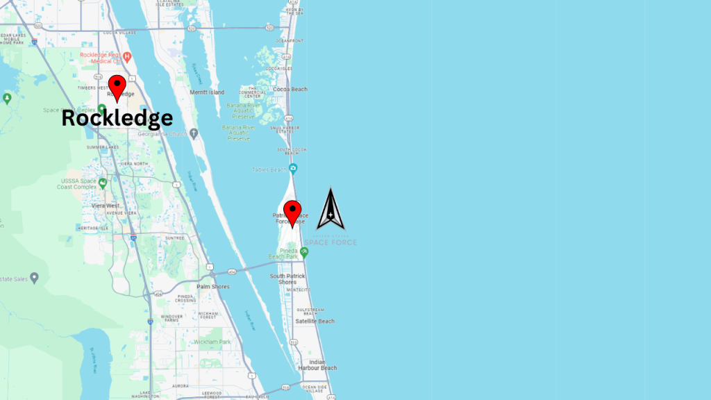 Map view of Rockledge showing the proximity to Patrick SFB