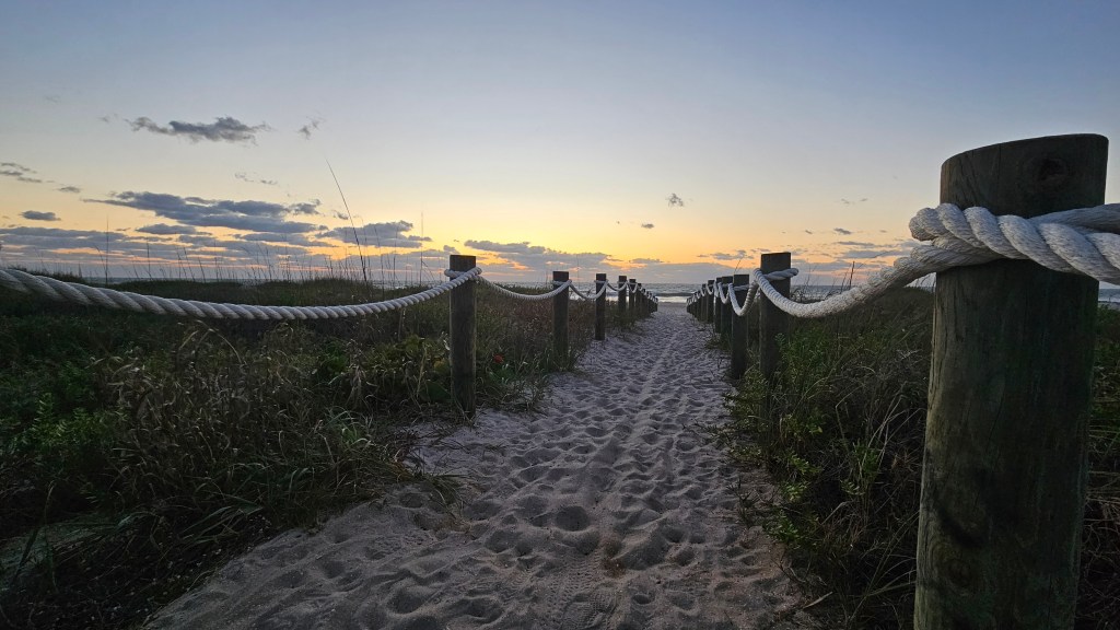 Beach access at 13th St South Cocoa Beach at sunrise