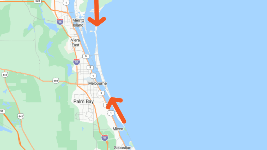 map showing the beach-barrier island is within 3 miles of the coast
