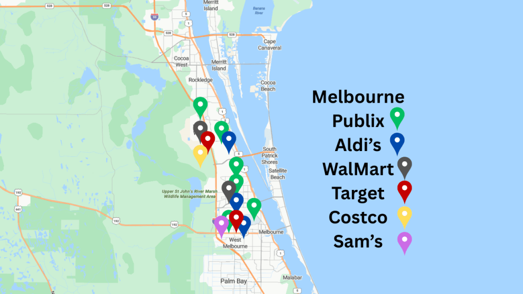 map of Melbourne showing the major retailers