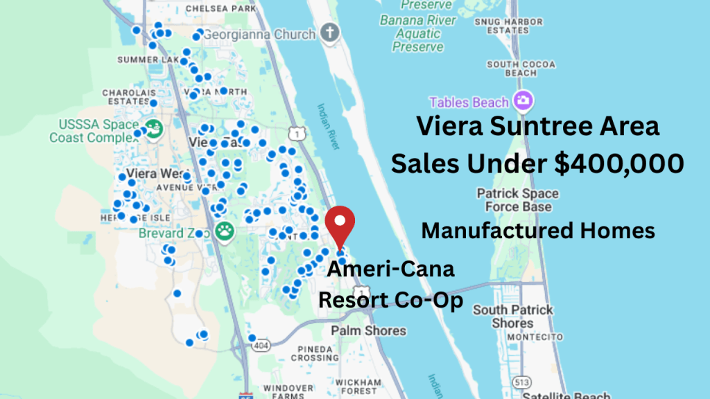 map view with a pin locating the Ameri-Cana resort off US1
