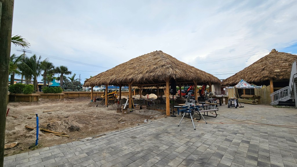 The main bar area tiki hut at the dirty bird tiki bar and grill in downtown cocoa beach
