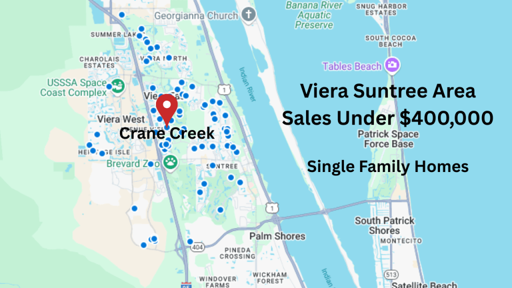 Map of the Viera area with a pin in the Crane Creek subdivision