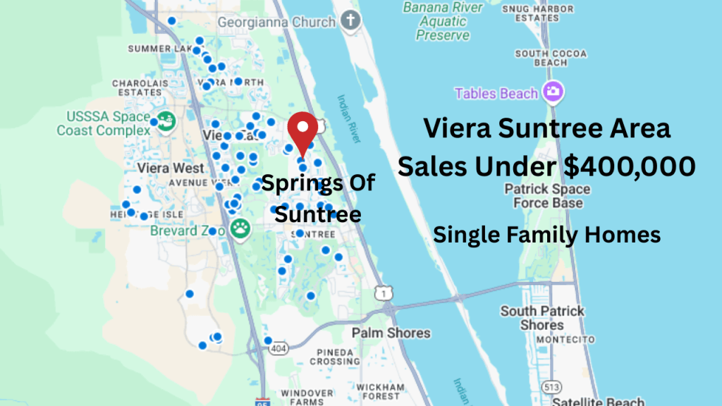 A map of the area with a pin in the Springs of Suntree location