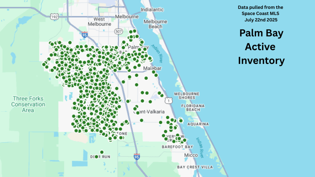 Map of active property for sale in Palm Bay July 22, 2025