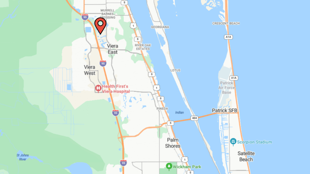 map of the Viera area with a pin to locate the viera east golfing community