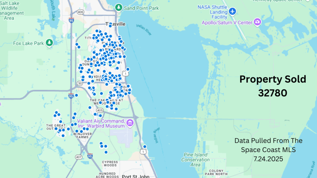 map showing the property sales in titusville the last 12 months