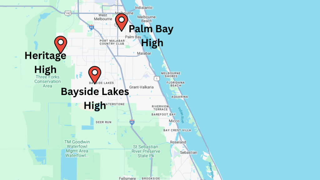 map showing location of the high schools in Palm Bay