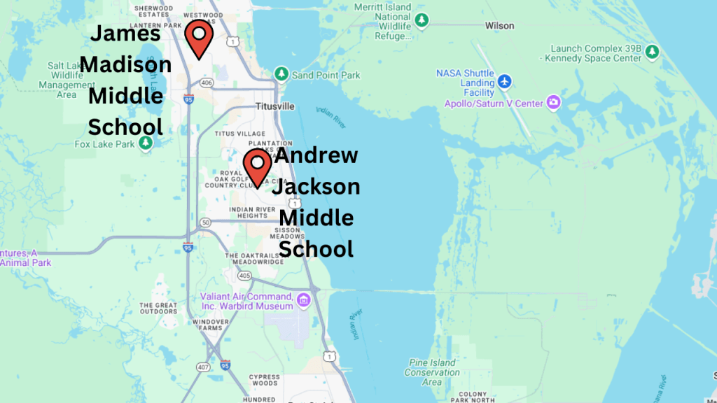 map showing the middle school locations