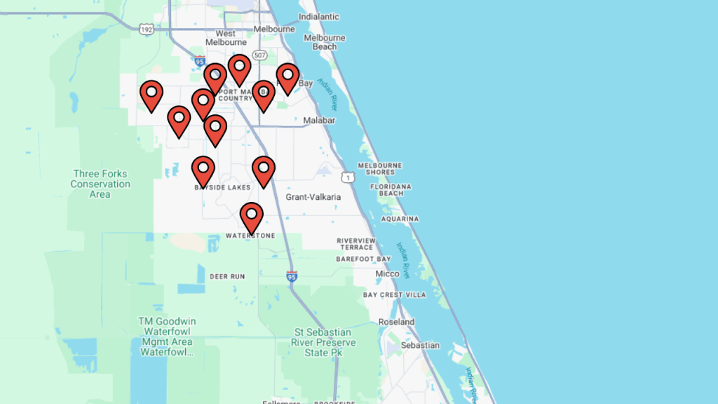 map of palm bay showing the location of the 11 elementary schools