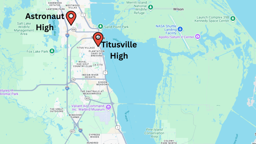 map showing the high school locations