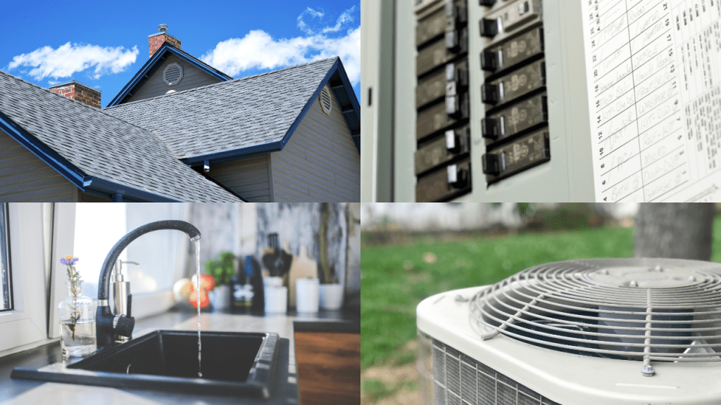 photos of the 4 point inpsection: roof, electrical, HVAC, and plumbing