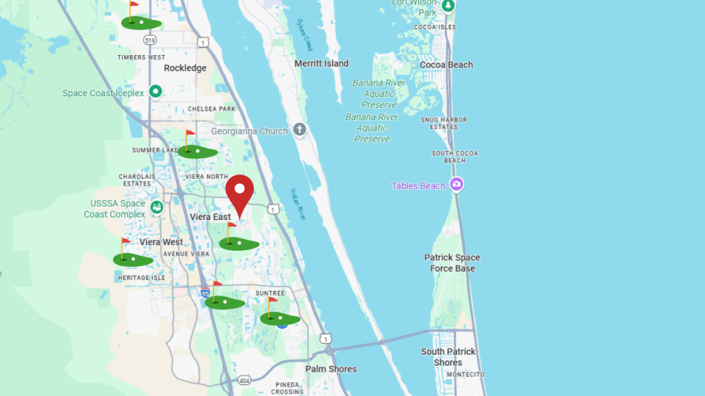 Map showing the golf courses in the area 