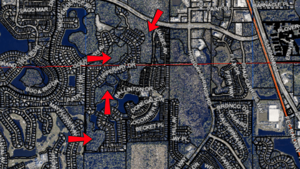 Aerial view of Carpon Ridge pointing out the green space around the HOA