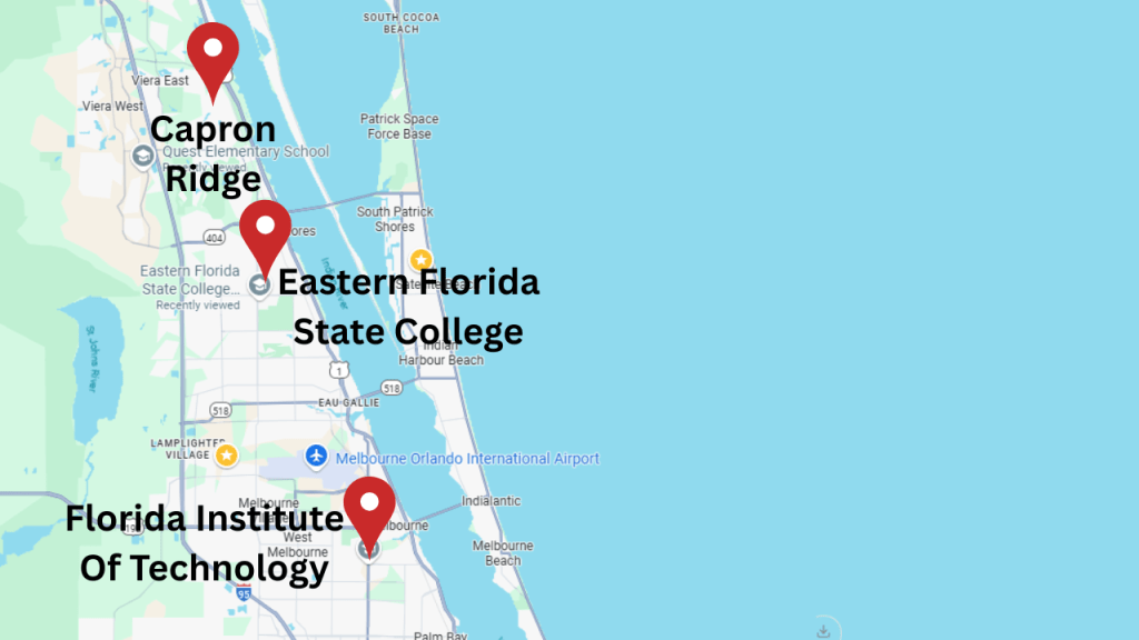 Carpon Ridge and the two colleges in the area Eatern Florida State College and Florida Institue of Technology