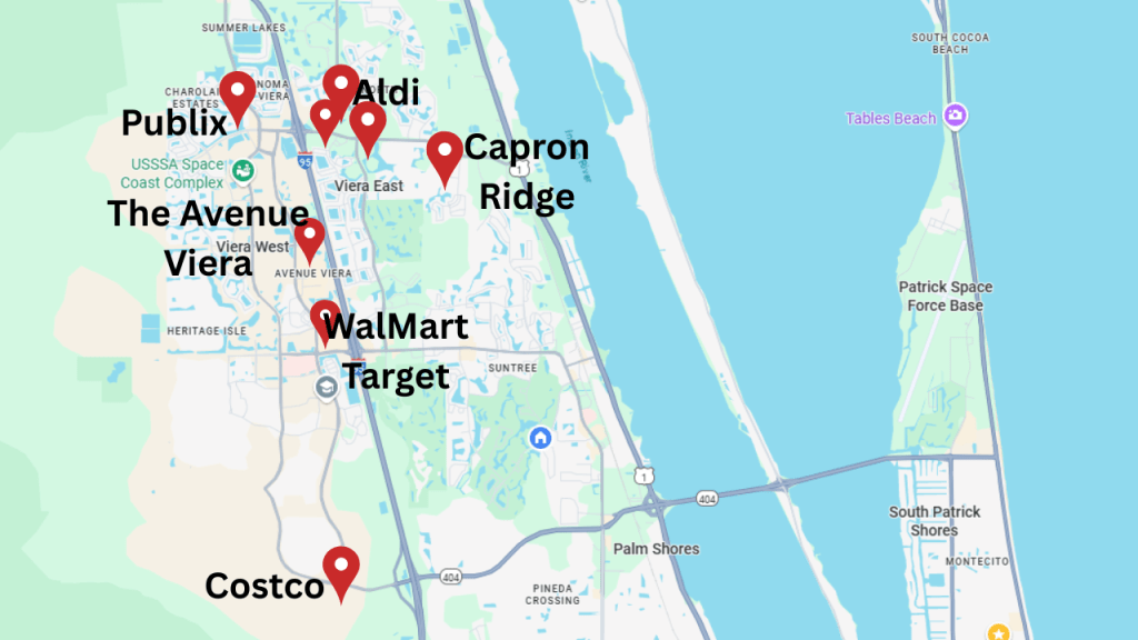 map showing the shopping options near Capron Ridge