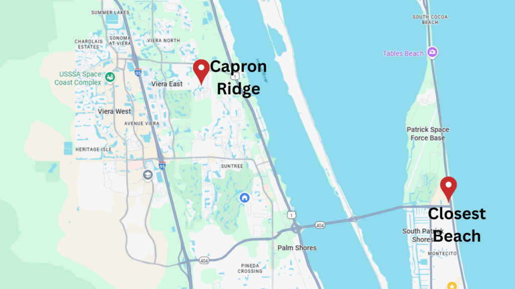 map of the Viera area showing the proximity to the beach