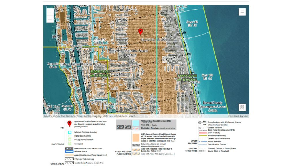 flood map for the Satellite Beach area