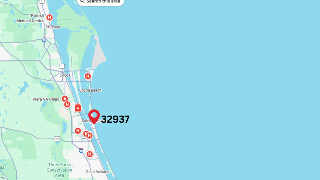 map showing the hospitals of Brevard County 