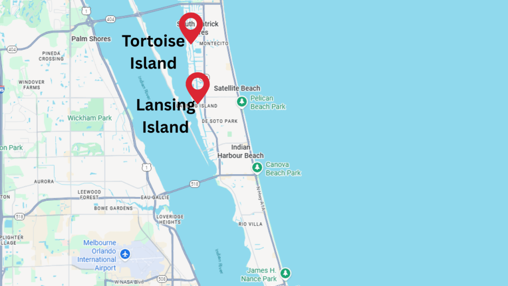 map showing the location of Lansing Island and Tortoise Island