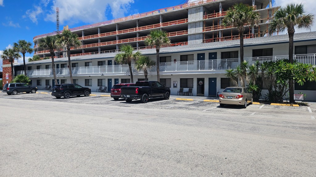 The view of the Marlin condos from Tulip Lane