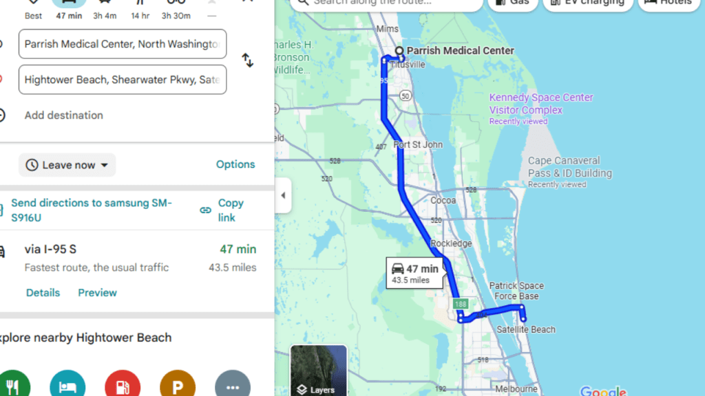 driving distance to Parrish medical in Titusville