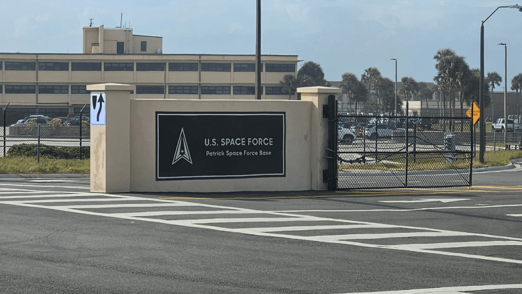 the main gate for patrick space force base on A1A