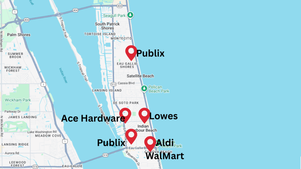 map showing where the major retailsers are located at in the 32937