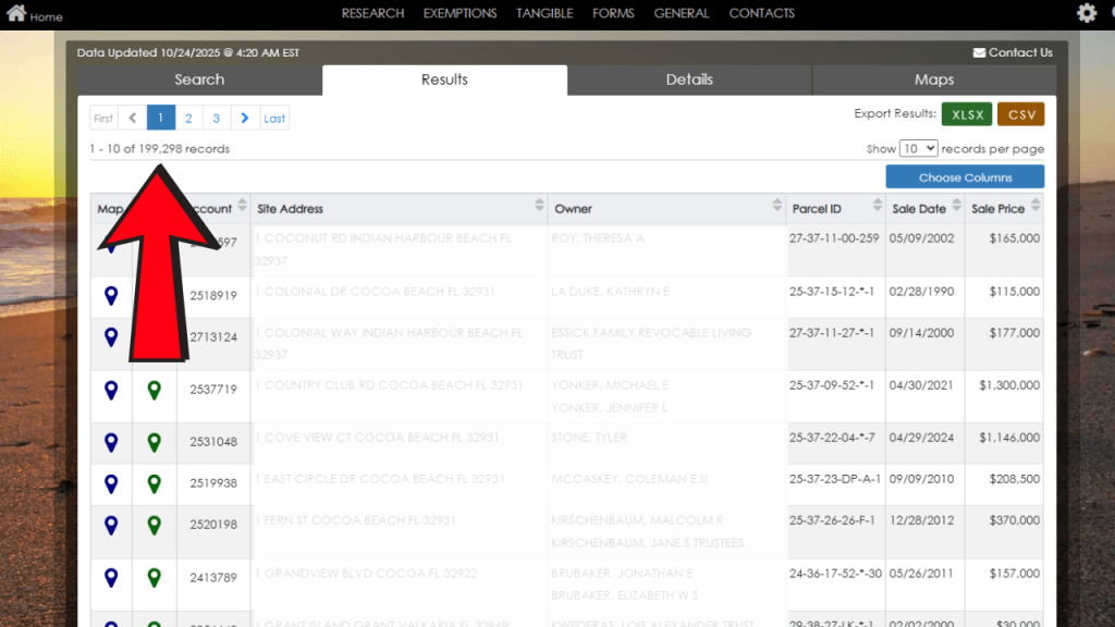 screenshot from the brevard county prooperty appraisers site showing the number of single family homes in Brevard county