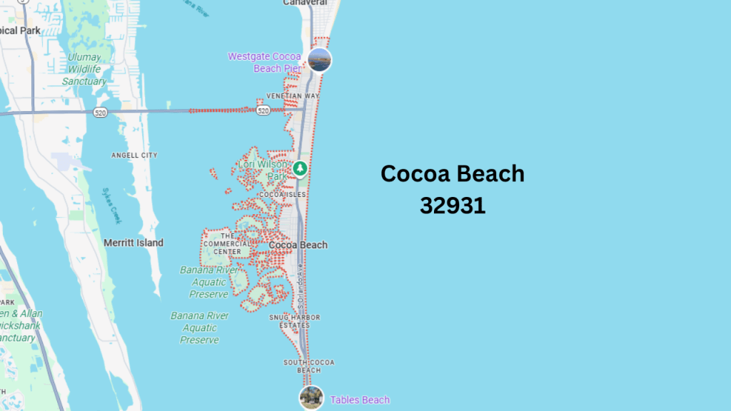 map of Cocoa Beach 32931 zip code
