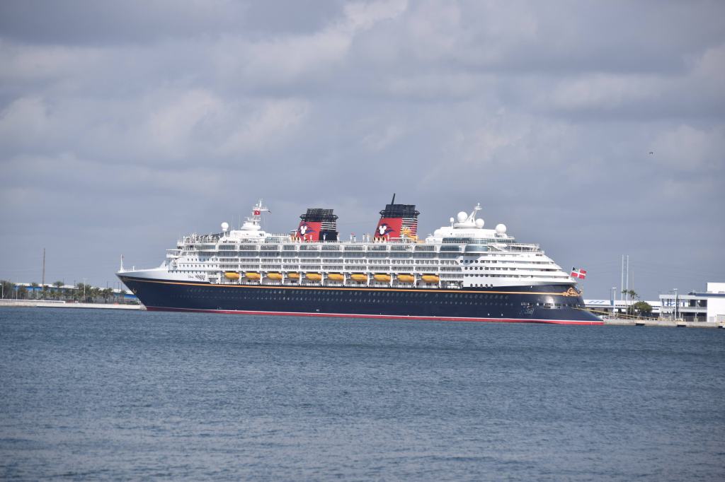 photo of a disney cruise ship in port