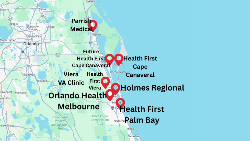 map of the hospitals in brevard county