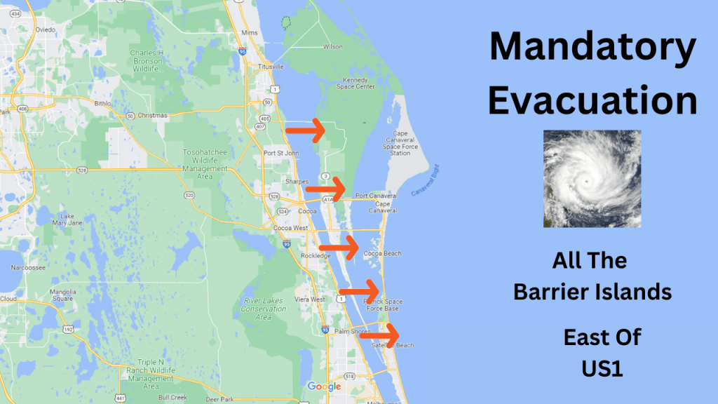 map of Brevard showing the evacuation areas