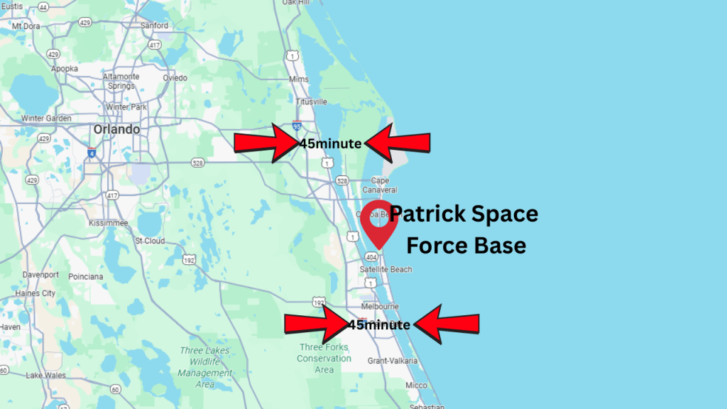 map showing approximate 45 minute drive to patric