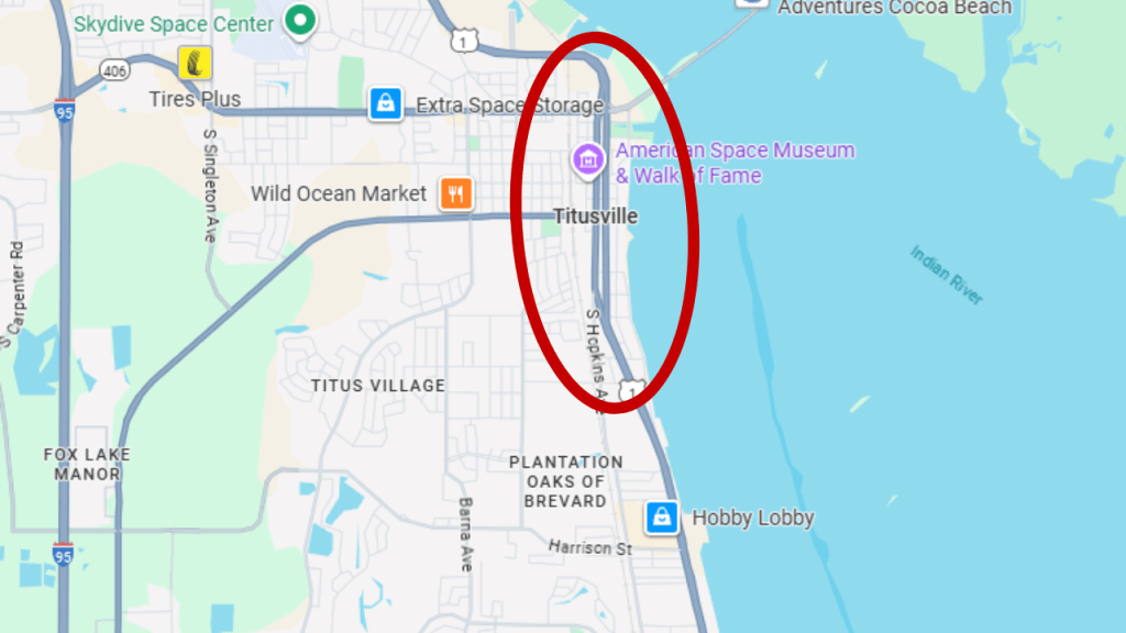 map of downtown titusville