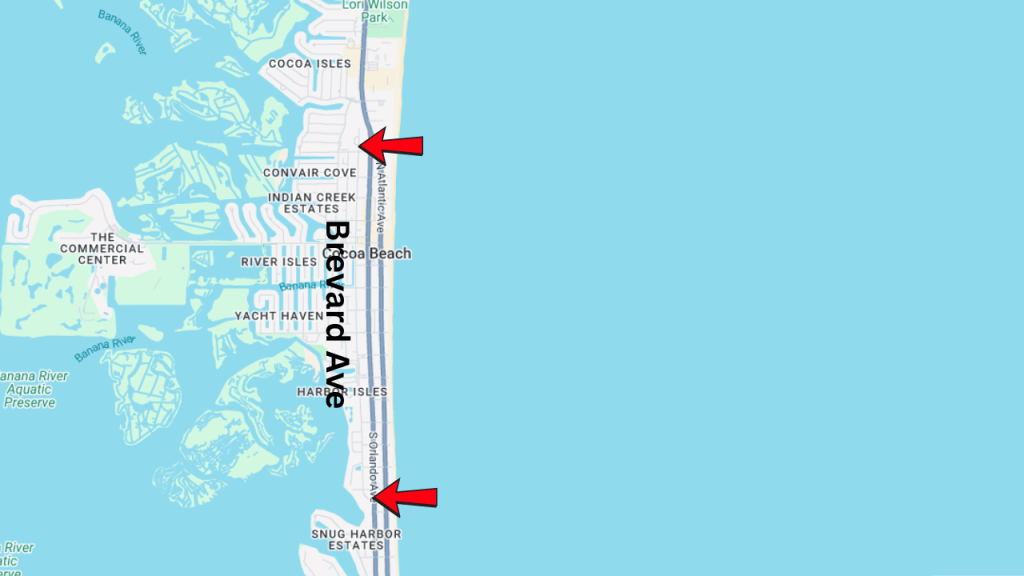 map of cocoa beach showing Brevard Ave