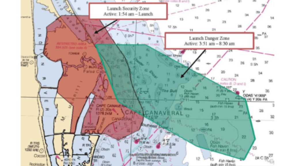past exclusion and safety zone for a launch