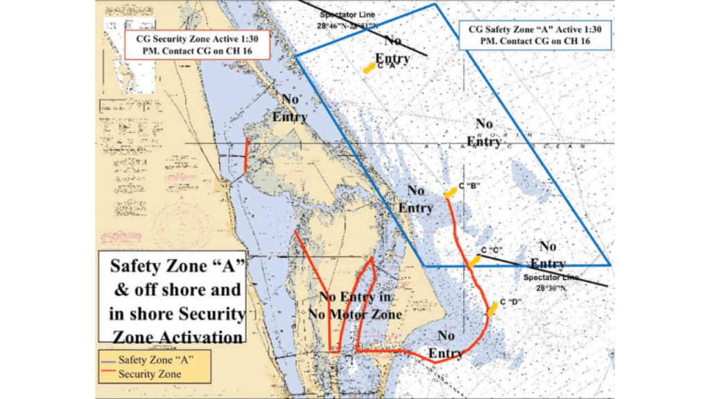 past exclusion and safety zone for a launch