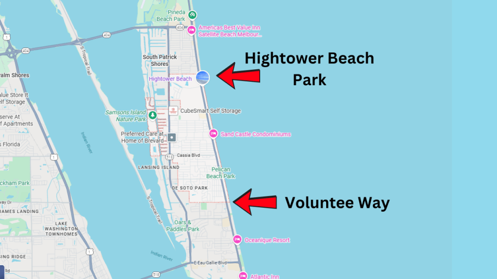 map of satellite beach showing where it is dog friendly
