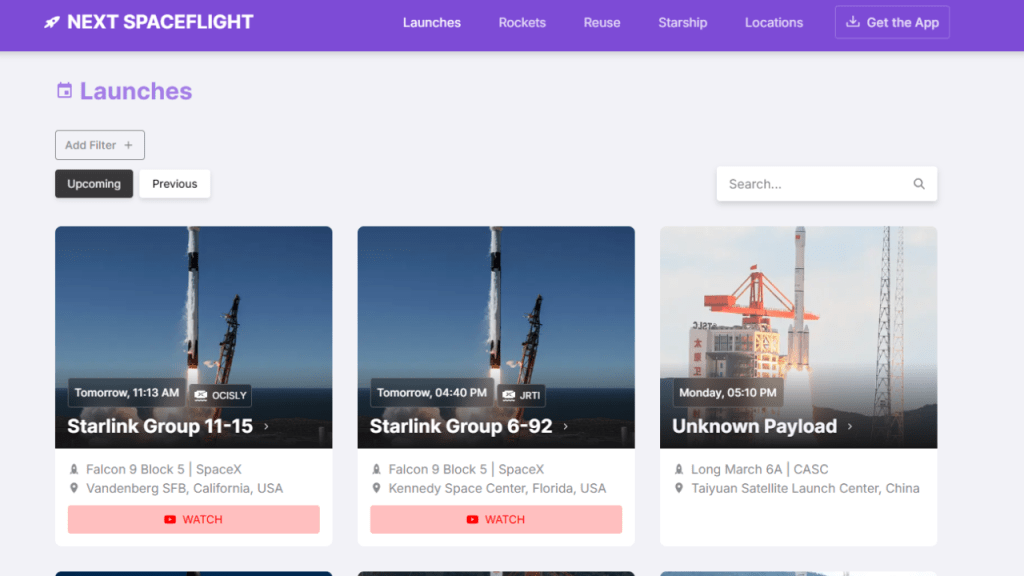 Next Space Flight web page