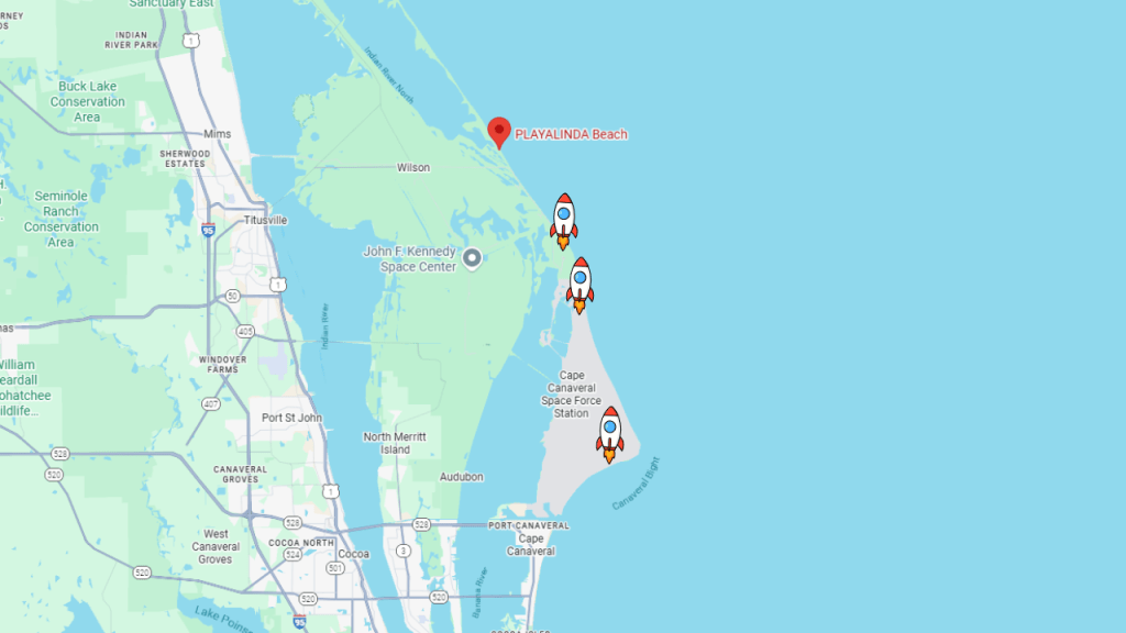 Map showing Playlinda Beach