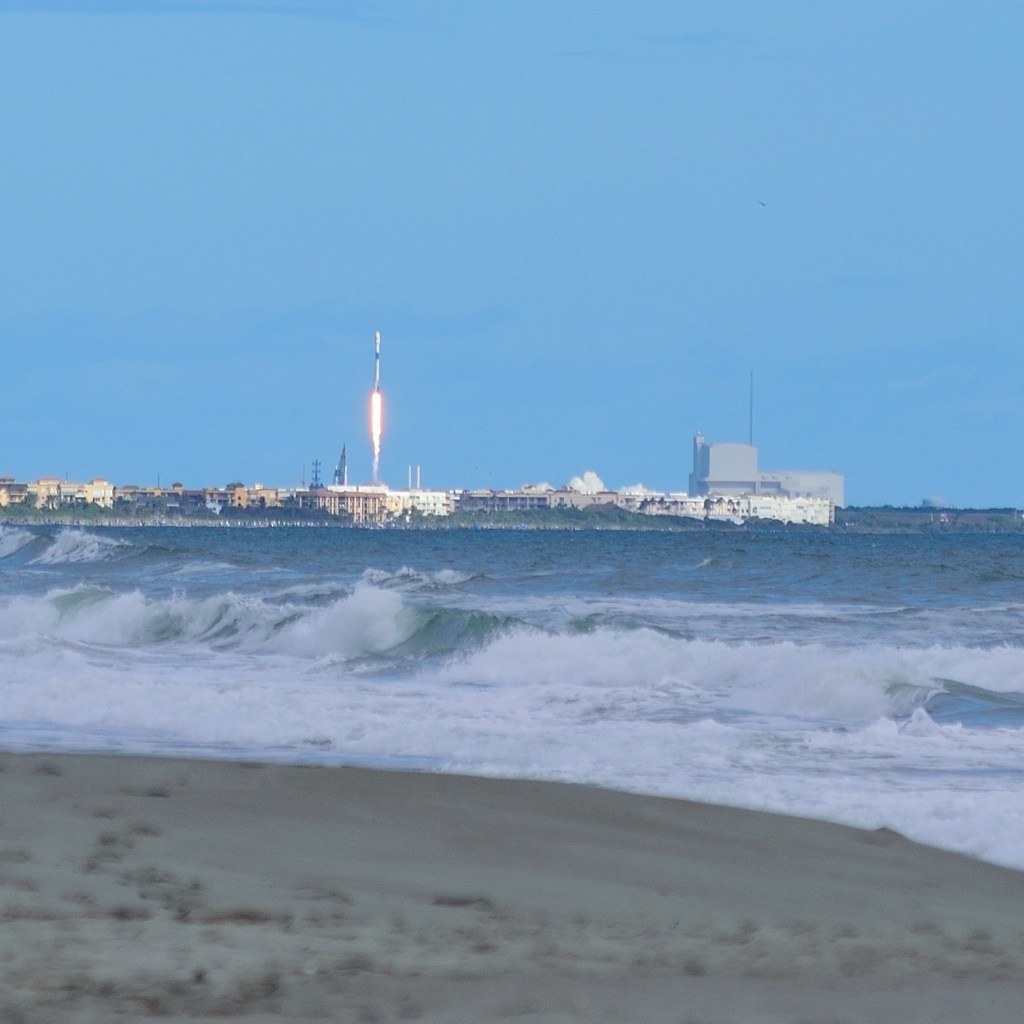 Beach photo of a spaceX launch from south Cocoa Beach