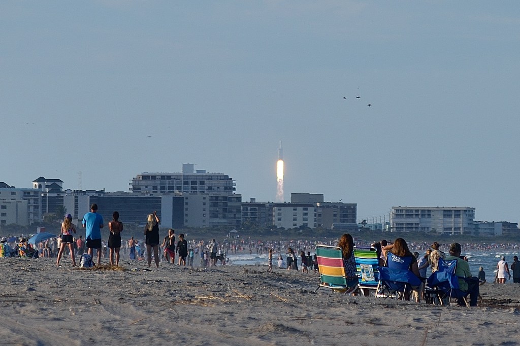 Falcon Heavy as seen from south Cocoa Beach