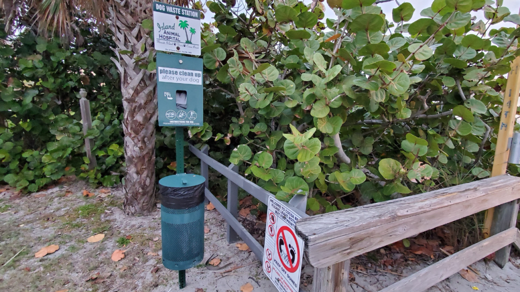 Pet waste station at the beach access points of Cocoa Beach that are dog friendly