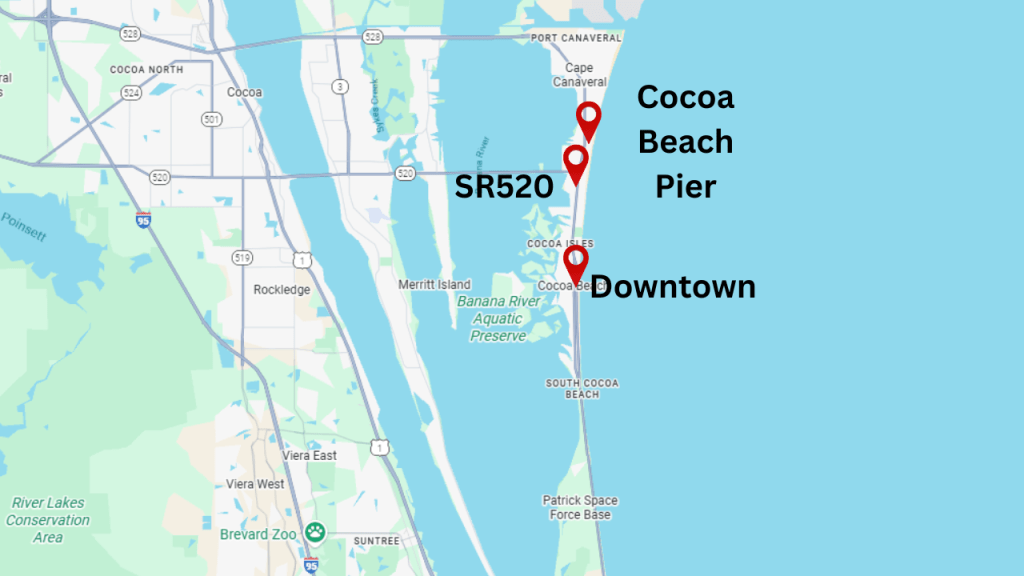 map of cocoa beach showing where most of the restaurants are located